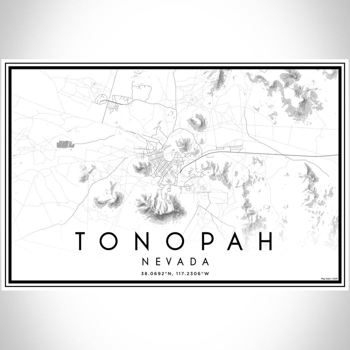 Tonopah Nevada Map Print Landscape Orientation in Classic Style With Shaded Background