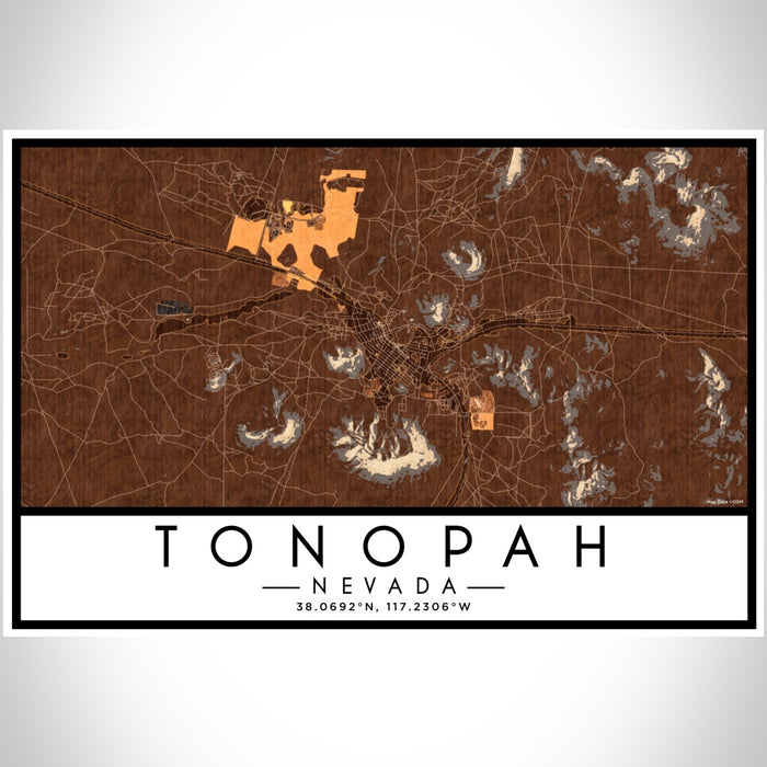 Tonopah Nevada Map Print Landscape Orientation in Ember Style With Shaded Background