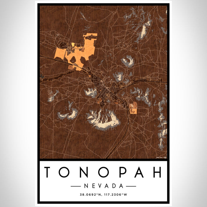 Tonopah Nevada Map Print Portrait Orientation in Ember Style With Shaded Background