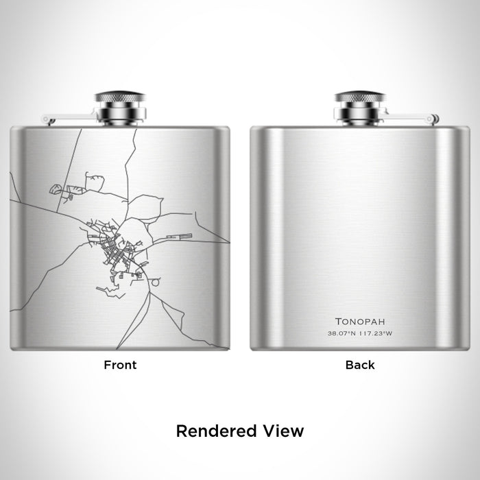 Rendered View of Tonopah Nevada Map Engraving on 6oz Stainless Steel Flask