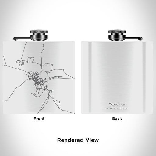 Rendered View of Tonopah Nevada Map Engraving on 6oz Stainless Steel Flask in White