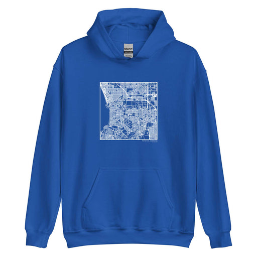 Torrance California  Map Unisex Hoodie Sweater with City inscription in Royal Blue