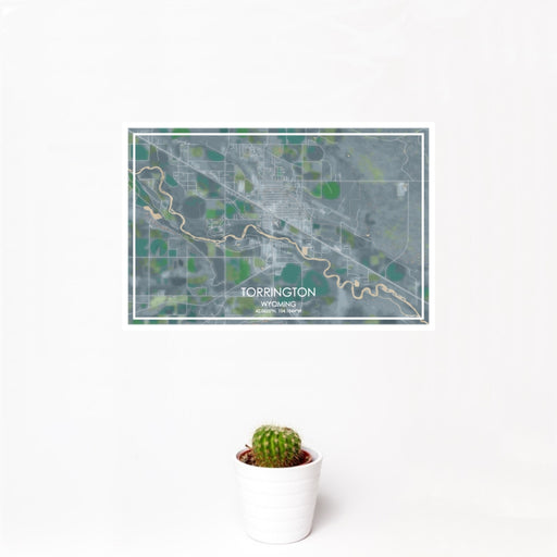 12x18 Torrington Wyoming Map Print Landscape Orientation in Afternoon Style With Small Cactus Plant in White Planter