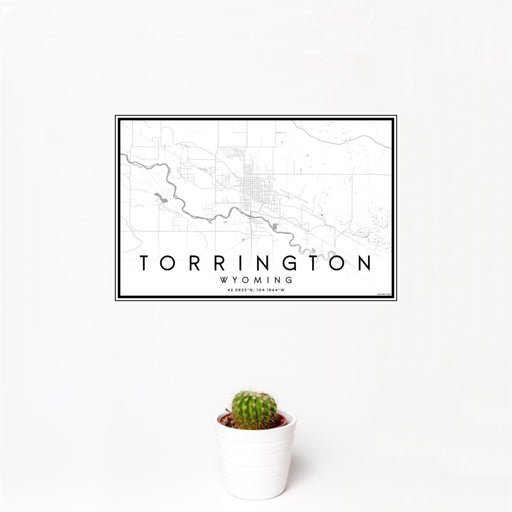 12x18 Torrington Wyoming Map Print Landscape Orientation in Classic Style With Small Cactus Plant in White Planter