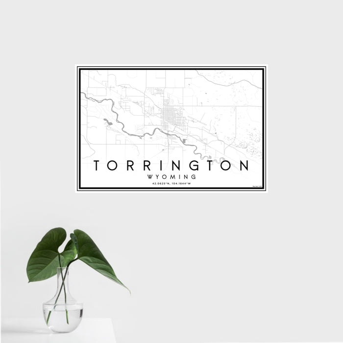 16x24 Torrington Wyoming Map Print Landscape Orientation in Classic Style With Tropical Plant Leaves in Water