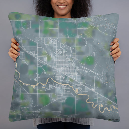 Person holding 22x22 Custom Torrington Wyoming Map Throw Pillow in Afternoon
