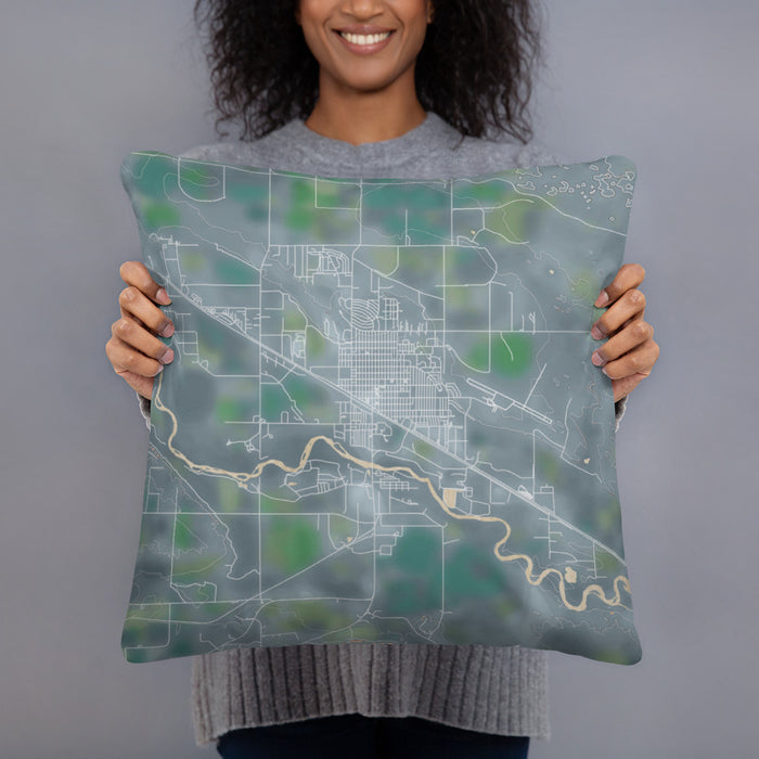 Person holding 18x18 Custom Torrington Wyoming Map Throw Pillow in Afternoon
