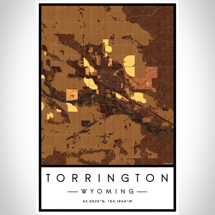 Torrington Wyoming Map Print Portrait Orientation in Ember Style With Shaded Background