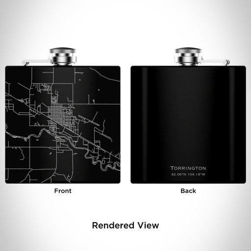Rendered View of Torrington Wyoming Map Engraving on 6oz Stainless Steel Flask in Black