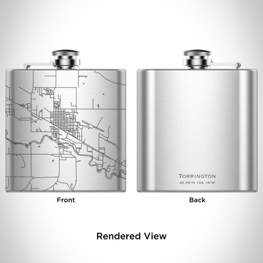 Rendered View of Torrington Wyoming Map Engraving on 6oz Stainless Steel Flask