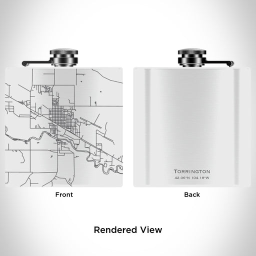 Rendered View of Torrington Wyoming Map Engraving on 6oz Stainless Steel Flask in White
