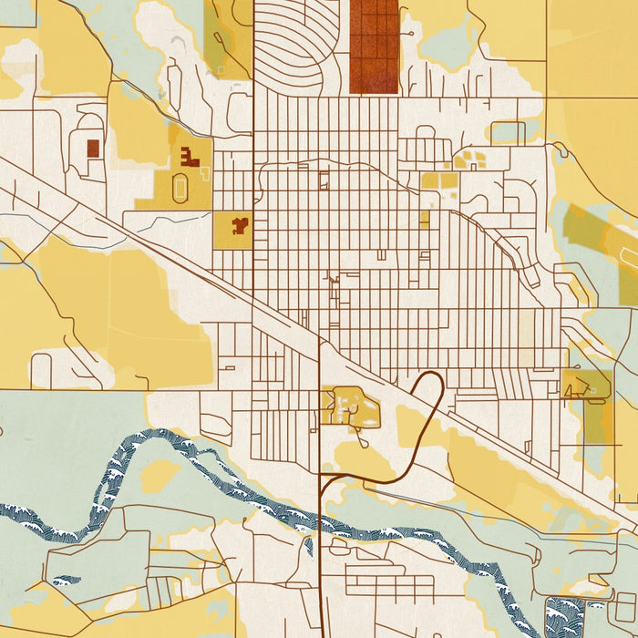 Torrington Wyoming Map Print in Woodblock Style Zoomed In Close Up Showing Details