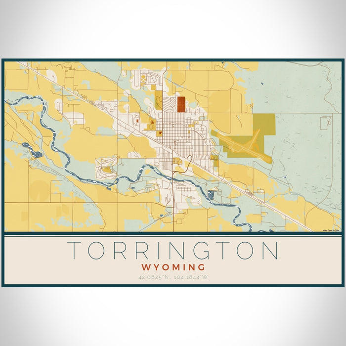 Torrington Wyoming Map Print Landscape Orientation in Woodblock Style With Shaded Background