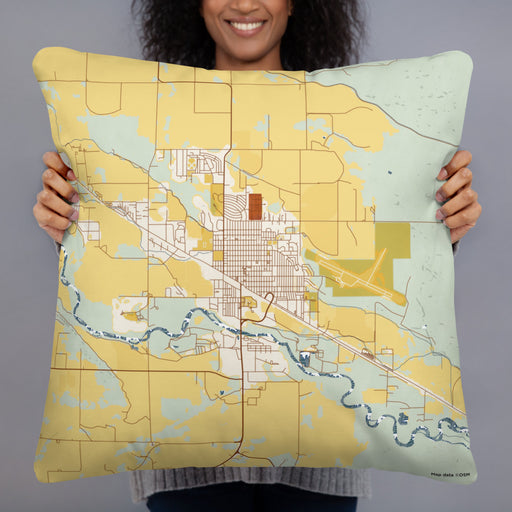 Person holding 22x22 Custom Torrington Wyoming Map Throw Pillow in Woodblock