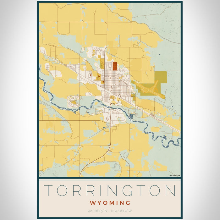 Torrington Wyoming Map Print Portrait Orientation in Woodblock Style With Shaded Background