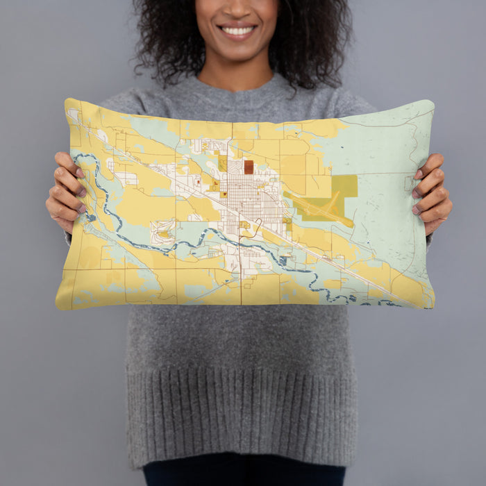 Person holding 20x12 Custom Torrington Wyoming Map Throw Pillow in Woodblock