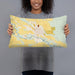 Person holding 20x12 Custom Torrington Wyoming Map Throw Pillow in Woodblock