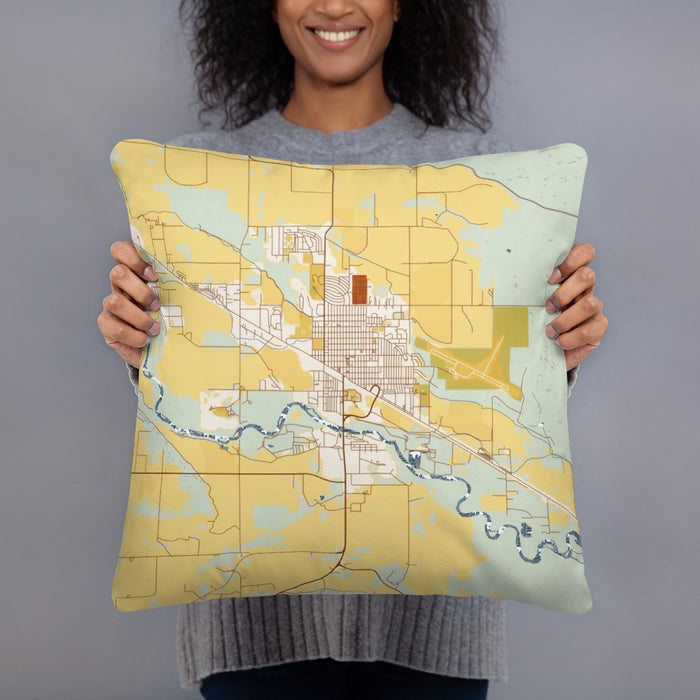 Person holding 18x18 Custom Torrington Wyoming Map Throw Pillow in Woodblock