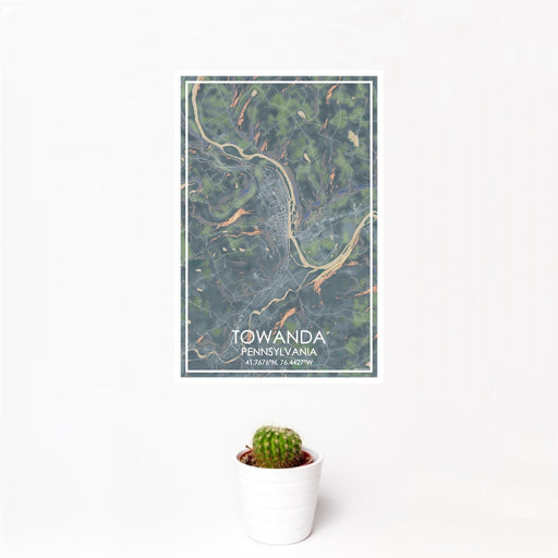 12x18 Towanda Pennsylvania Map Print Portrait Orientation in Afternoon Style With Small Cactus Plant in White Planter