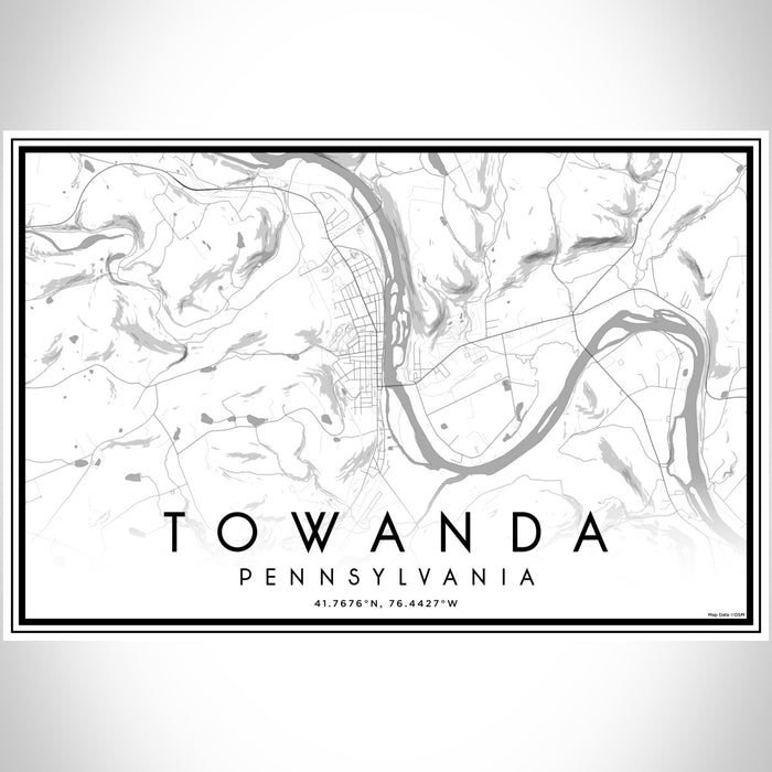 Towanda Pennsylvania Map Print Landscape Orientation in Classic Style With Shaded Background