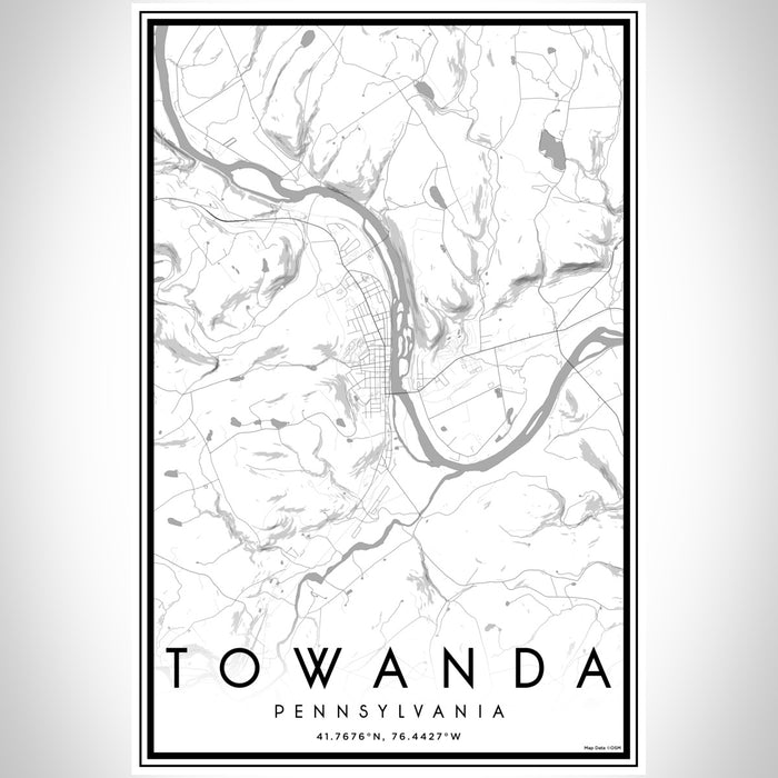 Towanda Pennsylvania Map Print Portrait Orientation in Classic Style With Shaded Background