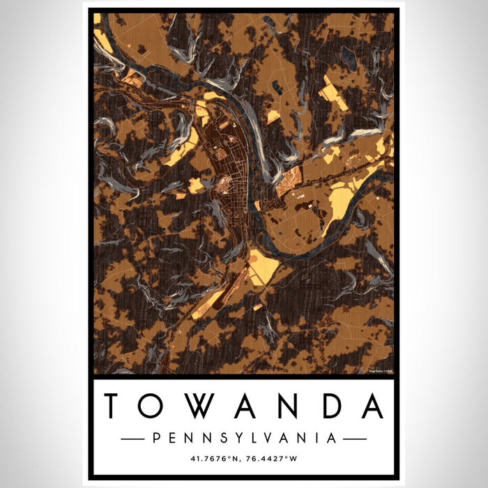 Towanda Pennsylvania Map Print Portrait Orientation in Ember Style With Shaded Background