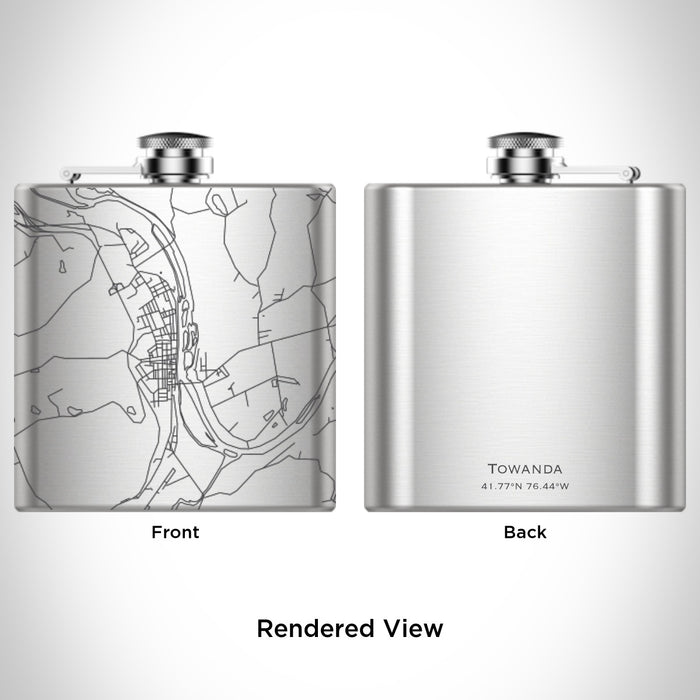 Rendered View of Towanda Pennsylvania Map Engraving on 6oz Stainless Steel Flask