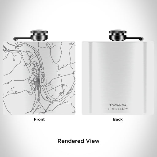 Rendered View of Towanda Pennsylvania Map Engraving on 6oz Stainless Steel Flask in White