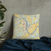 Custom Towanda Pennsylvania Map Throw Pillow in Woodblock on Bedding Against Wall