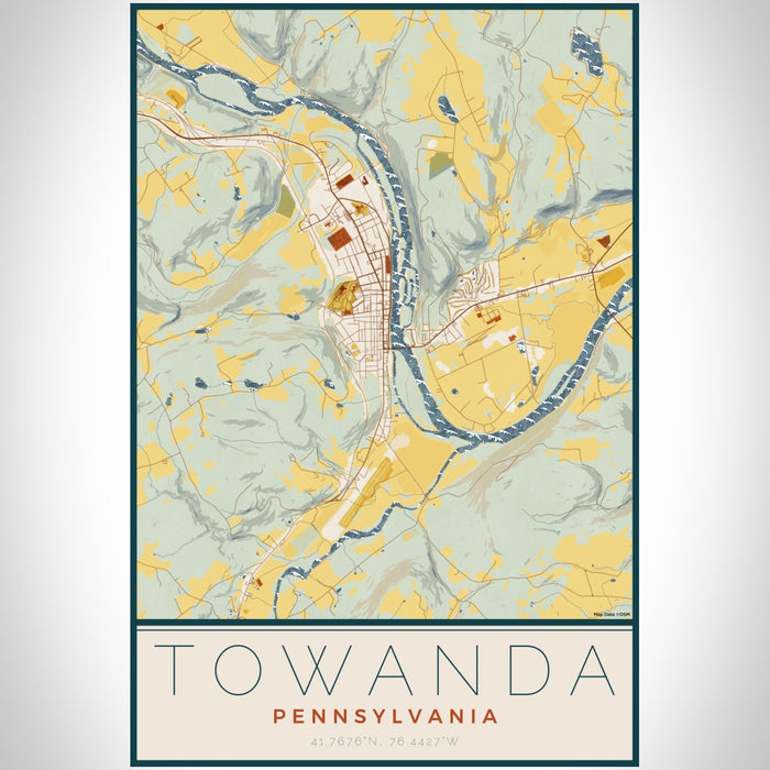 Towanda Pennsylvania Map Print Portrait Orientation in Woodblock Style With Shaded Background