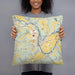 Person holding 18x18 Custom Towanda Pennsylvania Map Throw Pillow in Woodblock