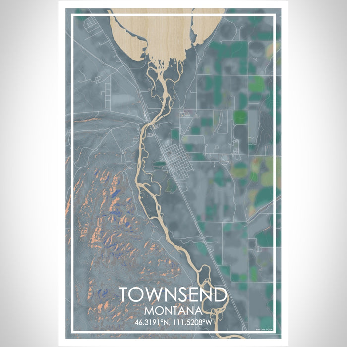 Townsend Montana Map Print Portrait Orientation in Afternoon Style With Shaded Background