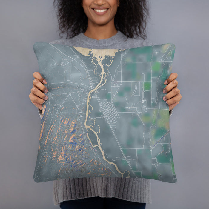 Person holding 18x18 Custom Townsend Montana Map Throw Pillow in Afternoon