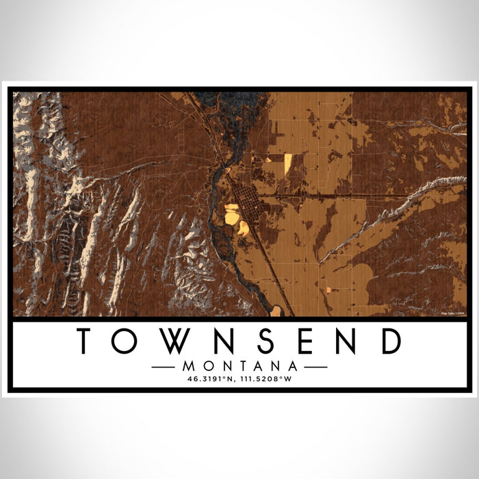 Townsend Montana Map Print Landscape Orientation in Ember Style With Shaded Background