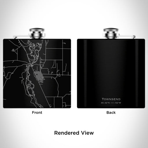 Rendered View of Townsend Montana Map Engraving on 6oz Stainless Steel Flask in Black