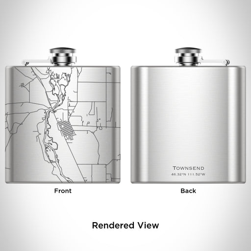 Rendered View of Townsend Montana Map Engraving on 6oz Stainless Steel Flask