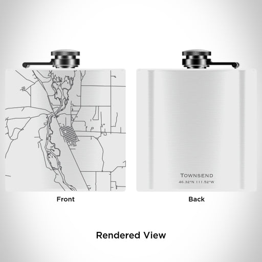 Rendered View of Townsend Montana Map Engraving on 6oz Stainless Steel Flask in White