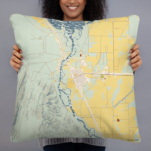Person holding 22x22 Custom Townsend Montana Map Throw Pillow in Woodblock