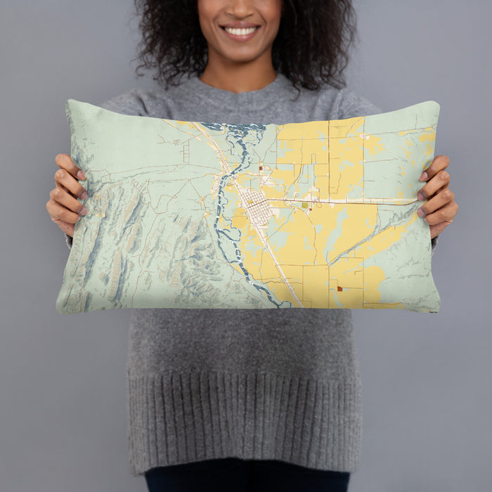 Person holding 20x12 Custom Townsend Montana Map Throw Pillow in Woodblock