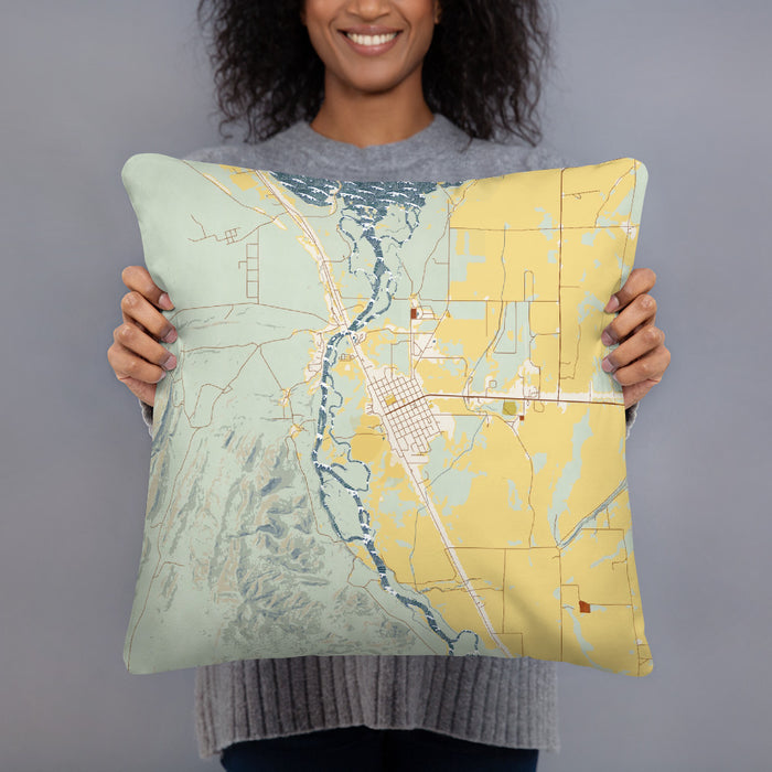 Person holding 18x18 Custom Townsend Montana Map Throw Pillow in Woodblock