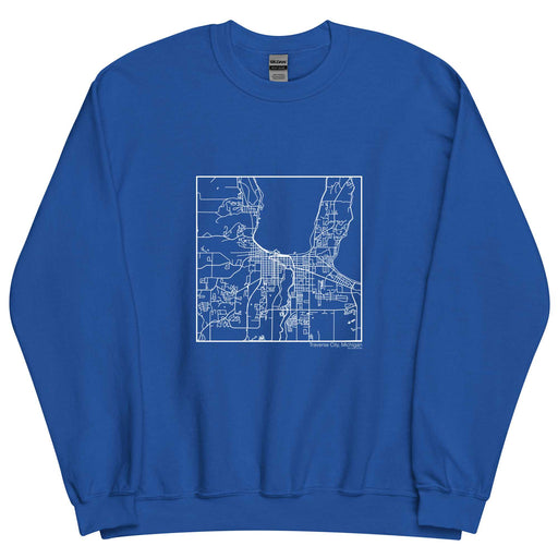 Traverse City Michigan  Map Unisex Crewneck Sweater with City inscription in Royal Blue
