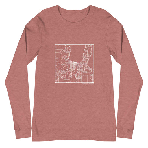 Traverse City Michigan  Map Unisex Long-Sleeve T-shirt with City inscription in Heather Mauve