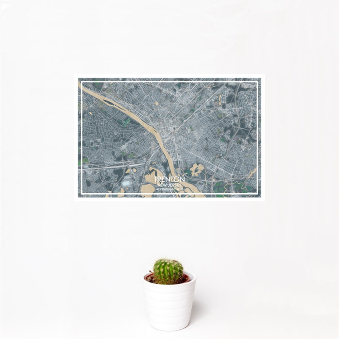 12x18 Trenton New Jersey Map Print Landscape Orientation in Afternoon Style With Small Cactus Plant in White Planter