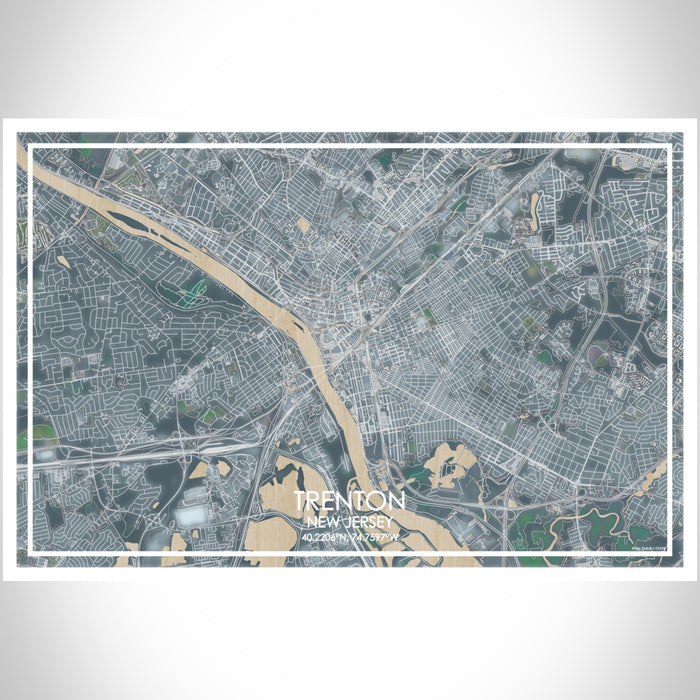 Trenton New Jersey Map Print Landscape Orientation in Afternoon Style With Shaded Background
