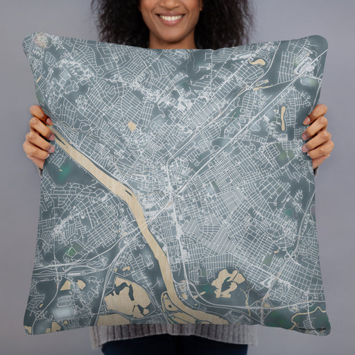 Person holding 22x22 Custom Trenton New Jersey Map Throw Pillow in Afternoon