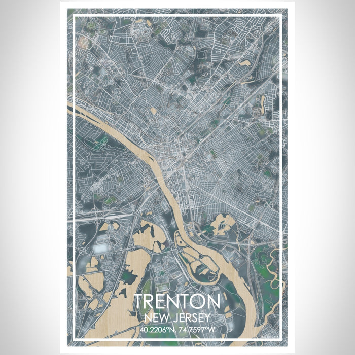 Trenton New Jersey Map Print Portrait Orientation in Afternoon Style With Shaded Background