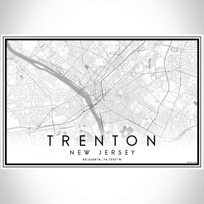 Trenton New Jersey Map Print Landscape Orientation in Classic Style With Shaded Background