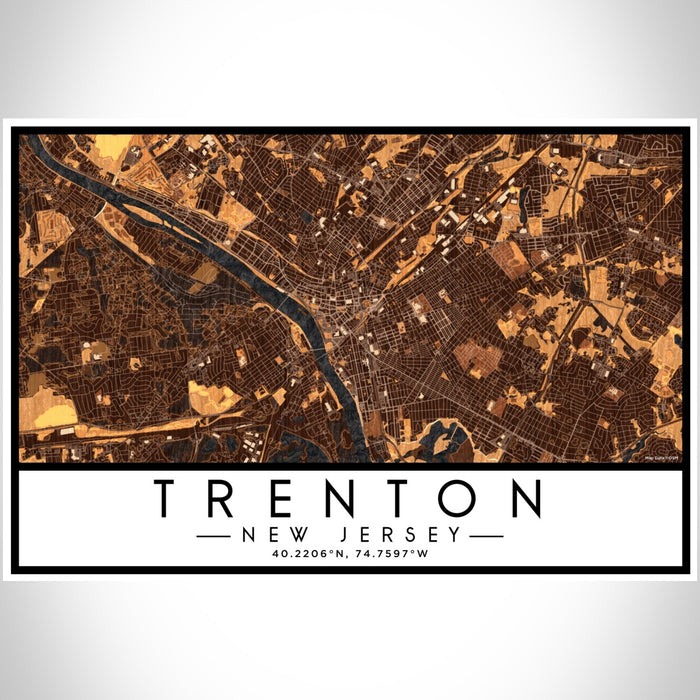 Trenton New Jersey Map Print Landscape Orientation in Ember Style With Shaded Background