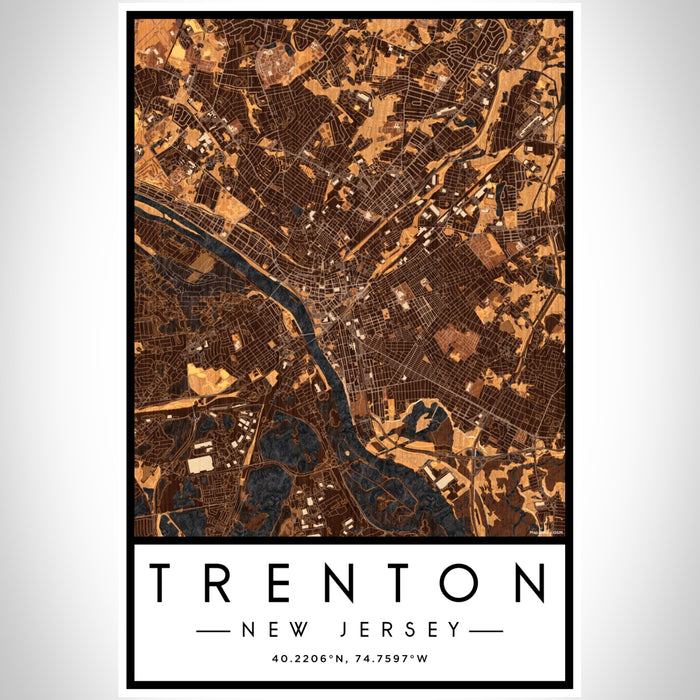 Trenton New Jersey Map Print Portrait Orientation in Ember Style With Shaded Background