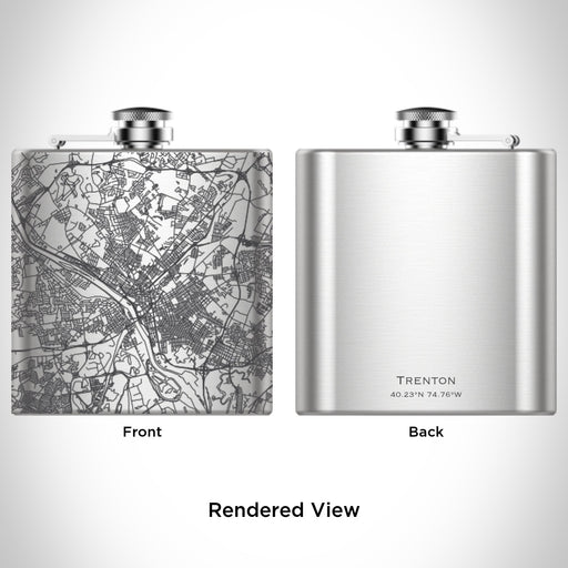 Rendered View of Trenton New Jersey Map Engraving on 6oz Stainless Steel Flask